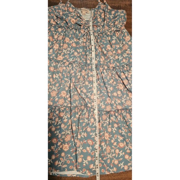 Bloomfield A-Line Floral Teal Brown Cream Spaghetti Strap Ruffled Sundress Large - Picture 11 of 12